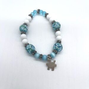 Autism Awareness Blue Agate & mixed semi precious stones w/ 925 Sterling Silver